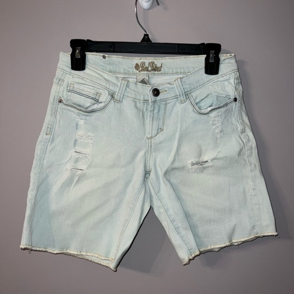 Vintage light wash ripped jean shorts - red rivet jeans - 3